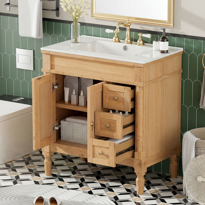 Modern Bathroom Vanity With Ceramic Sink, Soft Close Doors, Adjustable Shelves Hearth and Haven