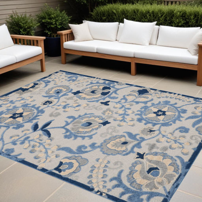 10' X 13' Toile Non Skid Indoor / Outdoor Area Rug - Blue / Gray