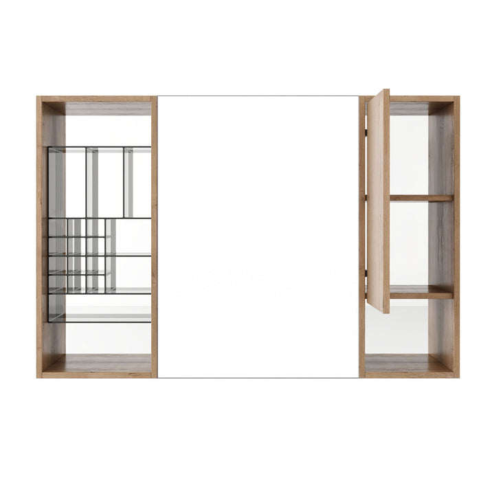 Wall Mounted Bathroom Mirror Cabinet & Adjustable Shelves Storage Cabinet - Imitative Oak Home Essentials