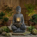 Zen - 2 Tier Meditating Buddha Water Fountain With Pump & LED Light - Gray Patioseek