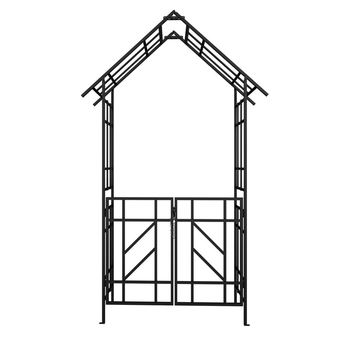 Garden Arch With Gate Climbing Plants Support Outdoor - Black Daily Nest