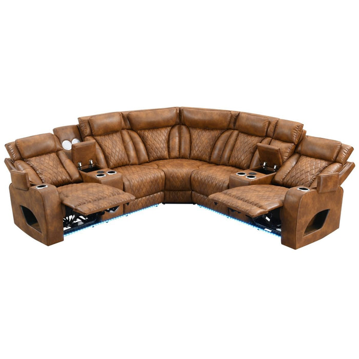 Taddeo - Power Motion Sectional Sofa With Power Headrest, Massage & LED - Two Tone Brown Leatherette ACME