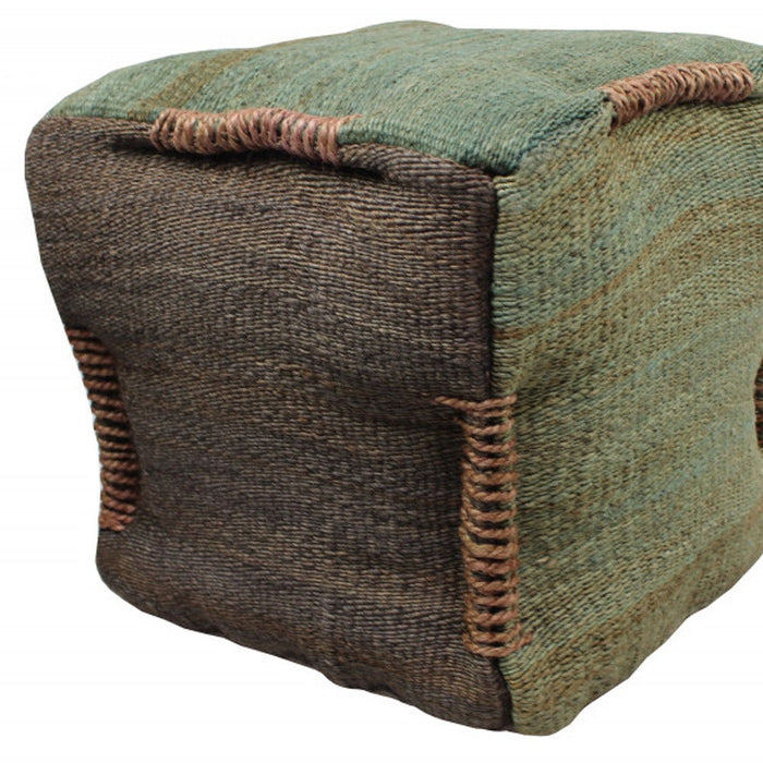 Jute Cube Pouf Ottoman - Green And Brown