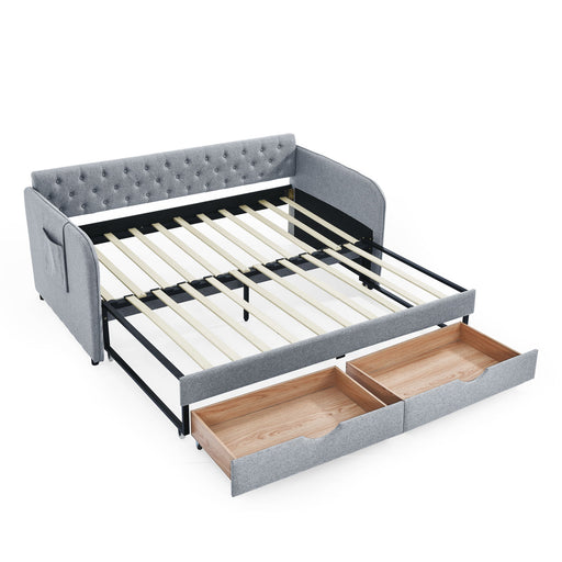 Daybed With Trundle And Storage Drawers, Flat Arms With Pocket Home Essentials