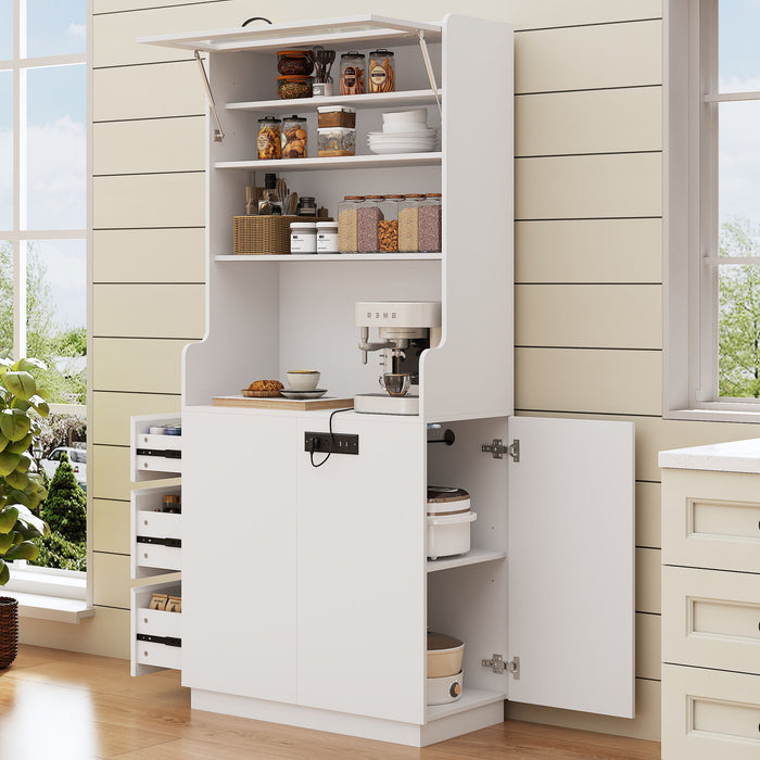 Pantry Cabinet With Hydraulic Flip Top And USB Charging Port Hearth and Haven