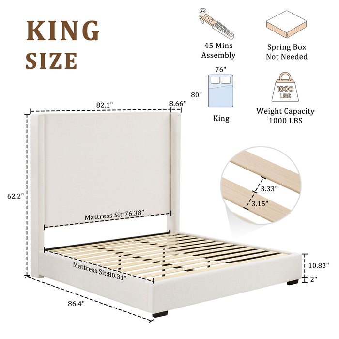 Hampton - Upholstered Platform Bed With Tall Headboard House & Home Furniture