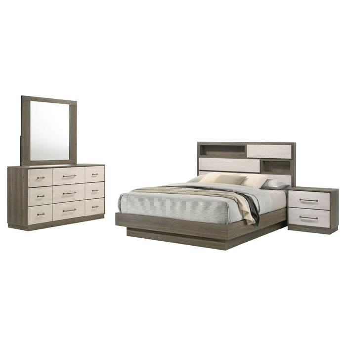 4 Piece Queen Bedroom Set With Built In Storage And Mirror - Oak Furniture Max