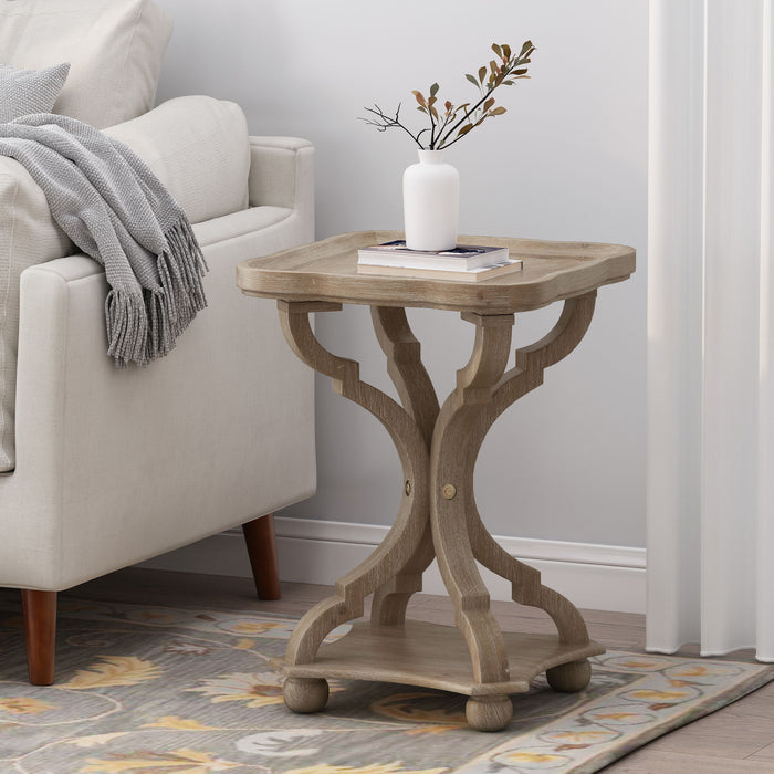 French Country Accent Table With Hourglass Design - Natural Noble House