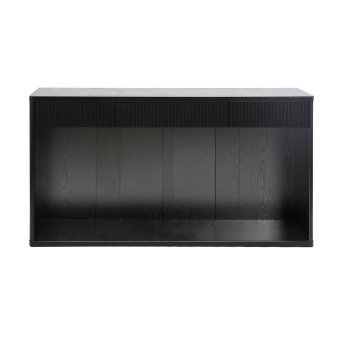 Fluted Console Table With 3 Drawers, Long Sofa Table Behind Couch For Living Room - Black Home Essentials