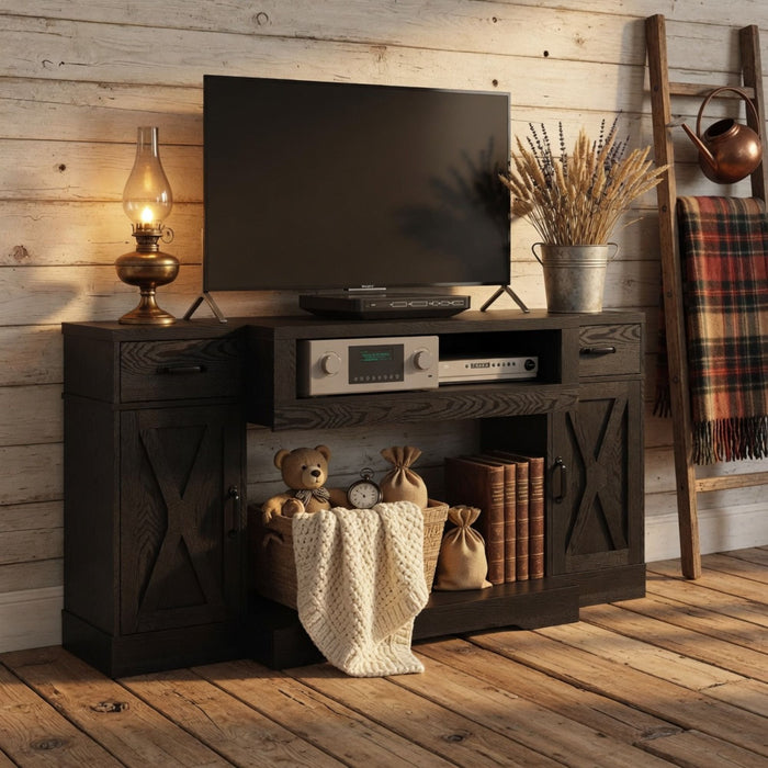 TV Stand With Adjustable Shelves & Double Doors Home Essentials