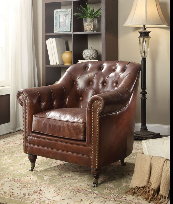 Aberdeen - Accent Chair - Vintage Dark Brown Top Grain Leather ACME