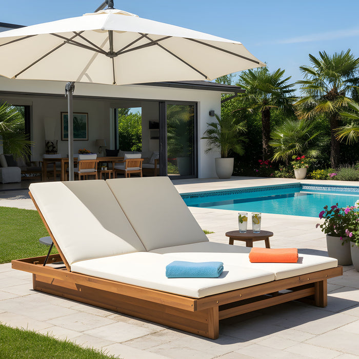 Double Sunlounger With Adjustable Backrest - Beige Noble House