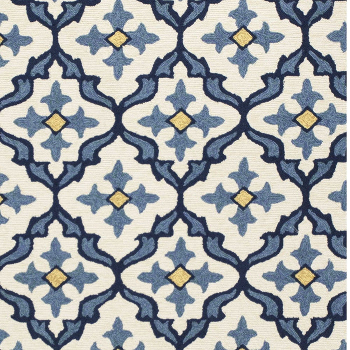 5' X 7' Geometric Mosaic Indoor / Outdoor Area Rug - Ivory / Blue