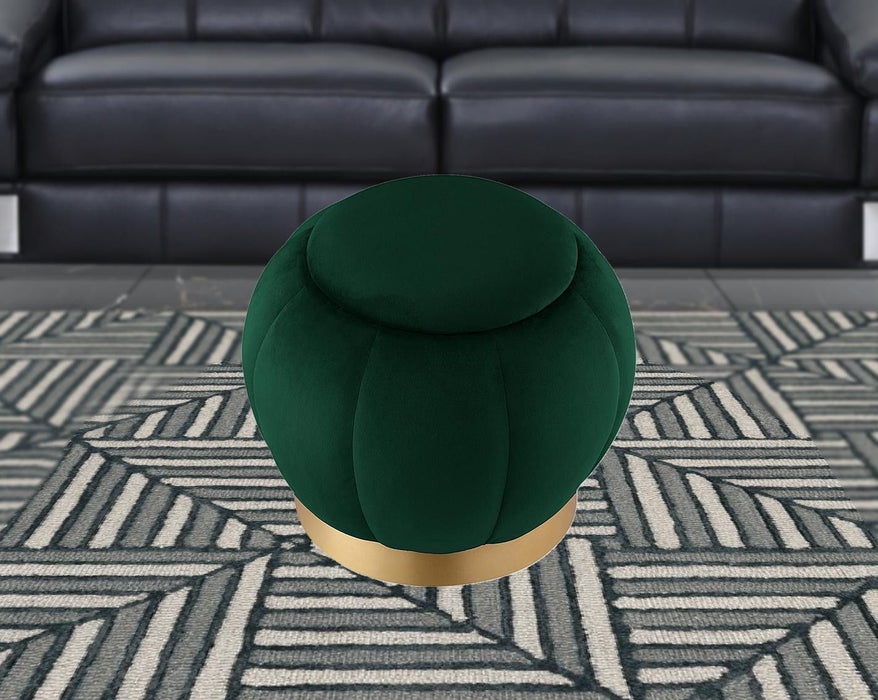 Velvet Round Ottoman - Hunter Green / Gold