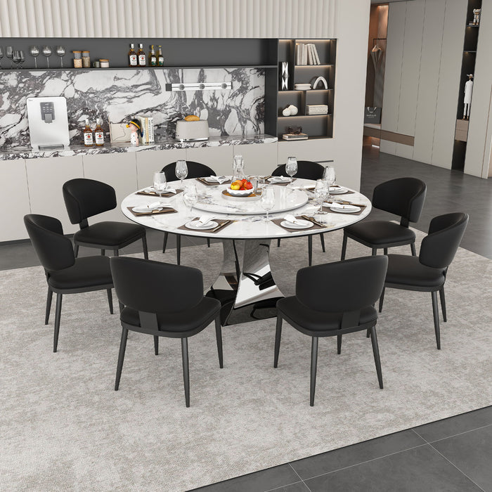 Round Dining Table With 6 Chairs Set - Silver Home Essentials