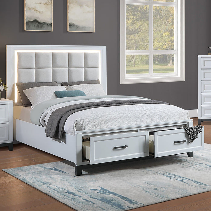 Upholstered Headboard Platform Bed With LED Lighting And Underbed Drawers Home Essentials