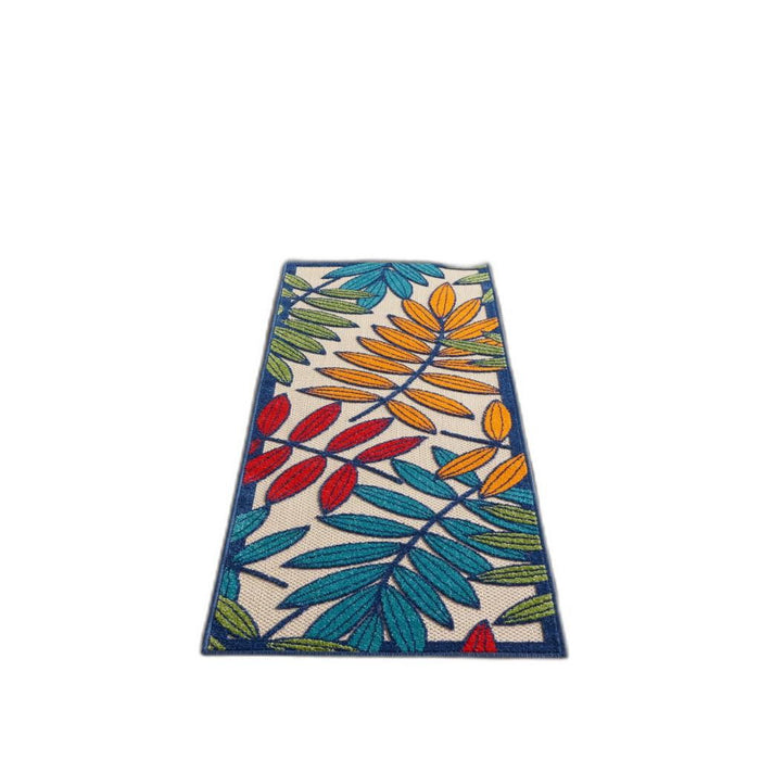 2' X 6' Floral Outdoor / Indoor Area Rug - Ivory / Blue