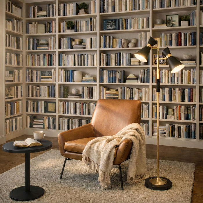 Axis - Floor Lamp With 4 Way Switch Double Spots With Base - Black / Gold Ashcroft Furniture