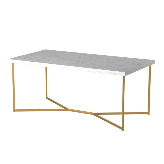 Modern Glam Metal And Faux Marble Coffee Table