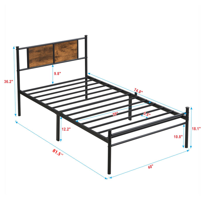 ModerMetal Bedframe With Wood Panel Headboard Home Essentials