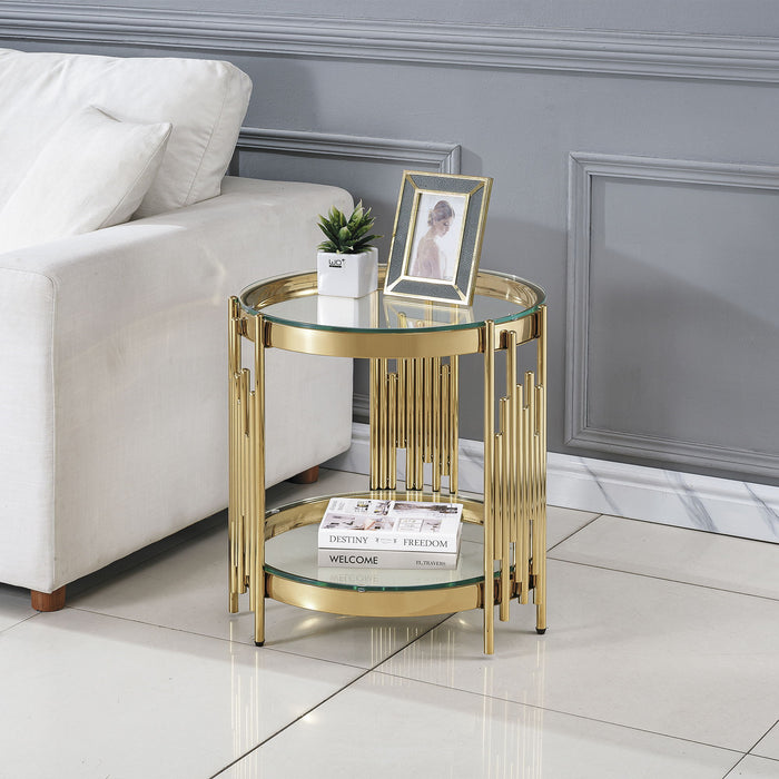 Round Double Tier Table With Flute Shaped Tube Legs Home Essentials