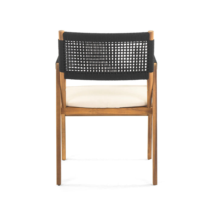 Outdoor 7 Pieces Patio Slat Design Acacia Upholstered Dining Set Noble House
