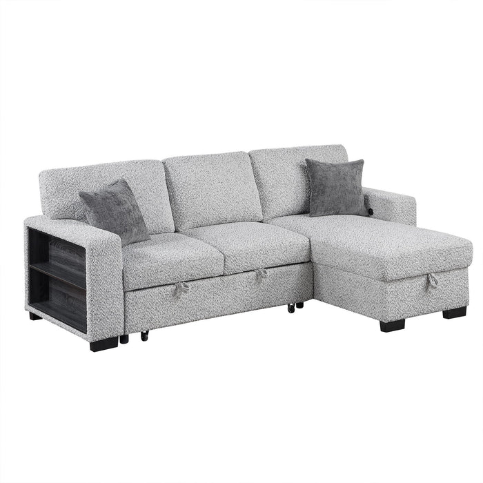 Buzz - Reversible Sleeper Sectional Sofa With Storage Chaise, Console Arm, USB Charging & Cup Holders - Gray Matrix Furniture Group