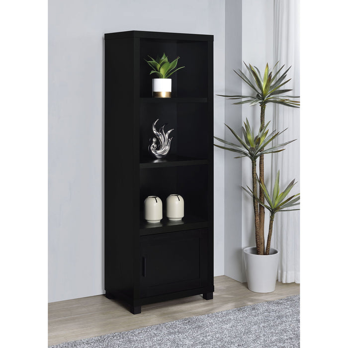 Sandl - 3 Shelf Media Tower With Cabinet Storage Solution - Black Furniture Max