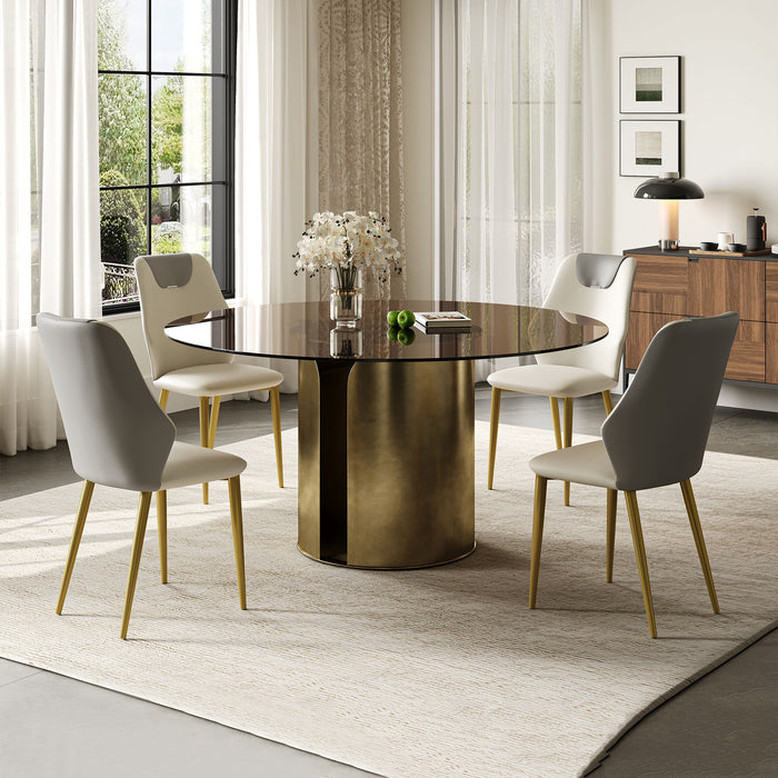 Modern Round Dining Table Set With Glass Top And Steel Legs