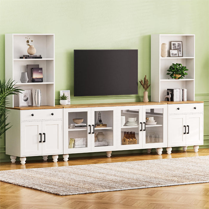 Farmhouse TV Stand With Solid Wood Gourd Shaped Legs For TVs Up To 70"