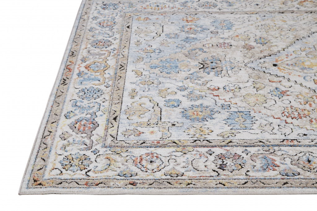 Floral Stain Resistant Runner Rug - Taupe Blue And Gray - 8'