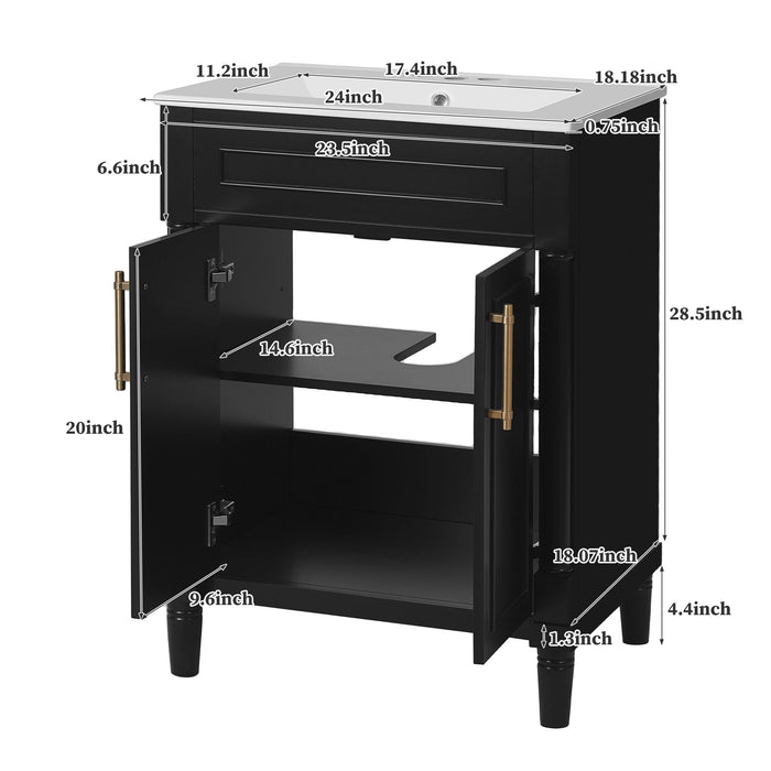 Bathroom Vanity With Integrated Sink, 2 Door Cabinet, Single Sink For Small To Medium Bathrooms