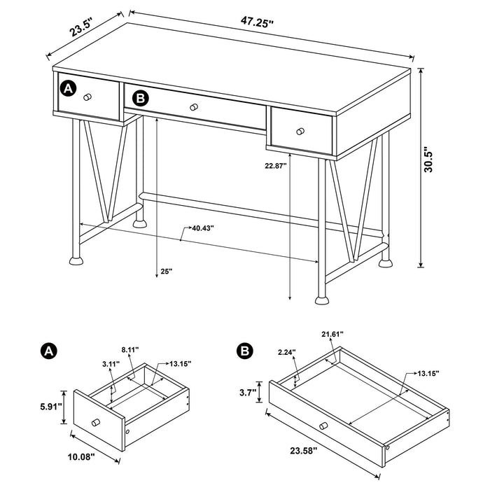 Vellun - 3 Drawer Writing Desk - Mango Color Furniture Max
