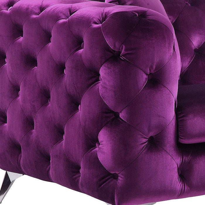 Velvet Loveseat - Purple / Silver