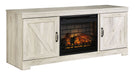 Bellaby - 63" TV Stand With Faux Firebrick Fireplace Insert - Whitewash Signature Design by Ashley®