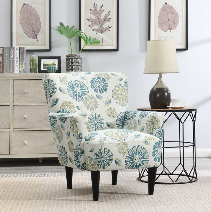 Floral Accent Chair - Blue - Wood Emerald Home
