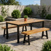 3 Piece Outdoor Dining Set, Rectangular Patio Table & 2 Benches - Black / Teak Noble House
