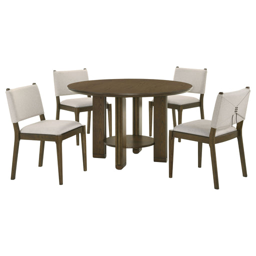 Crispin - 5 Piece Round Dining Table Set With Upholstered Chairs - Brown Furniture Max