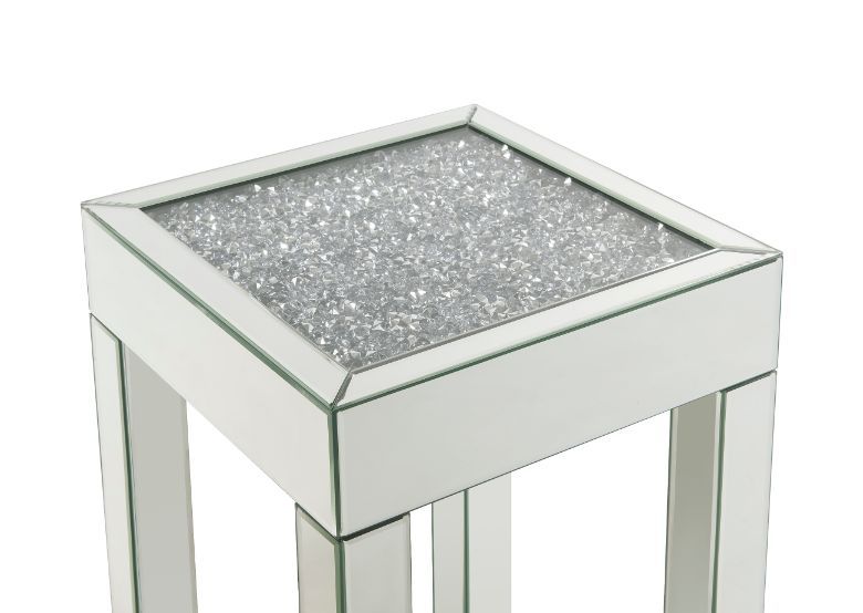 Noralie - 16" Square End Table With Glass Top - Mirrored & Faux Diamonds