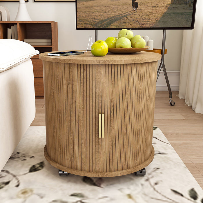Cylinder Nightstand With Charging Station & Sliding Door Home Essentials