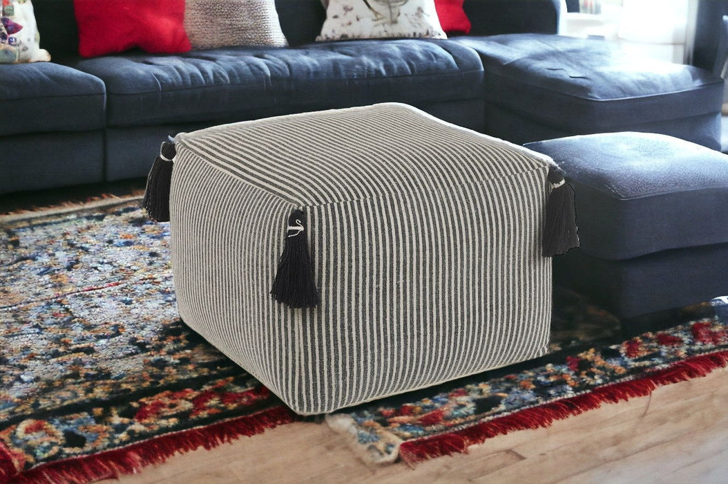 Square Cotton Ottoman - Gray