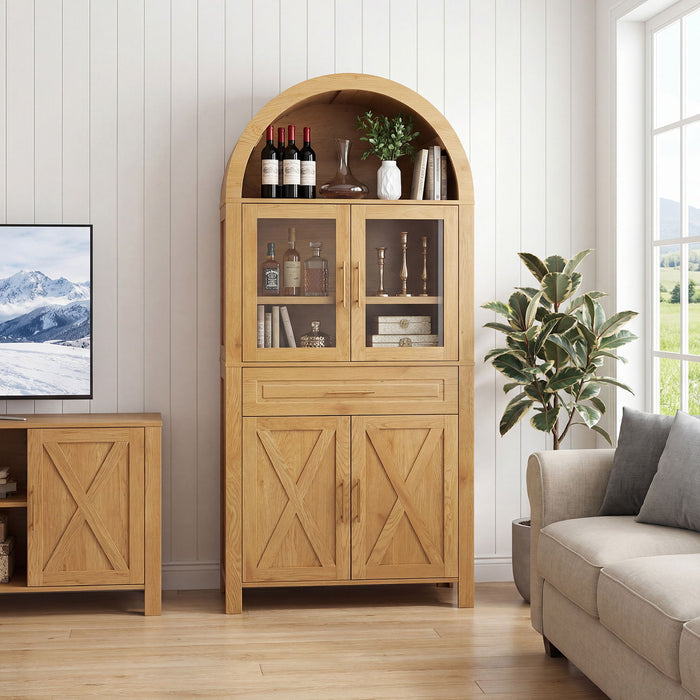 Arched Kitchen Pantry Cabinet With Adjustable Shelves And Barn Door Design Home Essentials