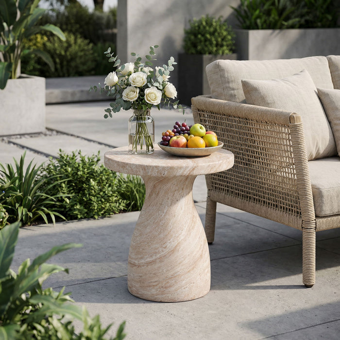 Outdoor / Indoor Travertine Side Table Lightweight Noble House
