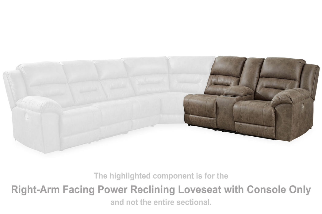 Ravenel - Raf Dbl Reclining Power Loveseat With Console - Faux Leather - Fossil Signature Design by Ashley®