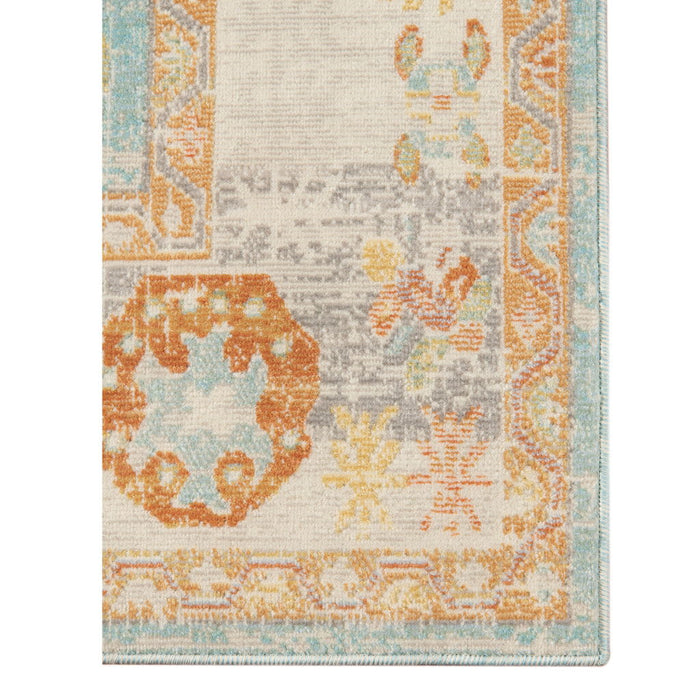 5' X 7' Floral Stain Resistant Outdoor / Indoor Area Rug - Blue / Orange