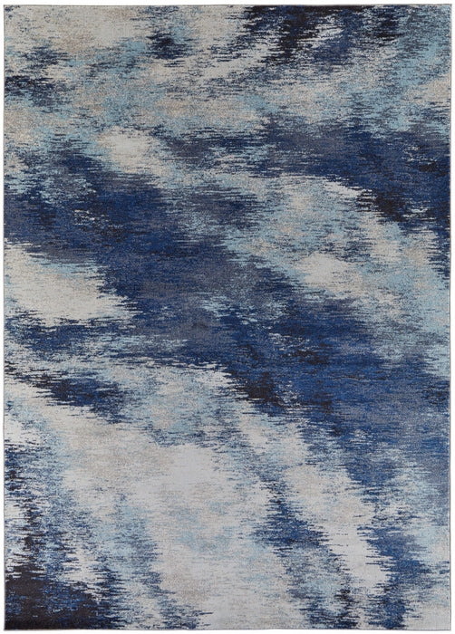 Abstract Power Loom Stain Resistant Area Rug - Blue And Ivory - 5' X 8'