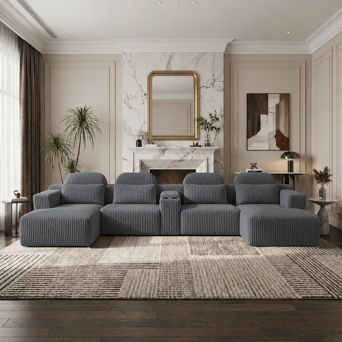 U-Shaped Sectional Sofa With Chaise Lounge And Cup Holders Home Essentials