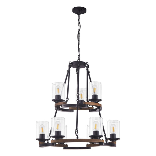 Wagon Wheel Chandelier, Ceiling Light With Adjustable Height - Black / Brown Daily Nest