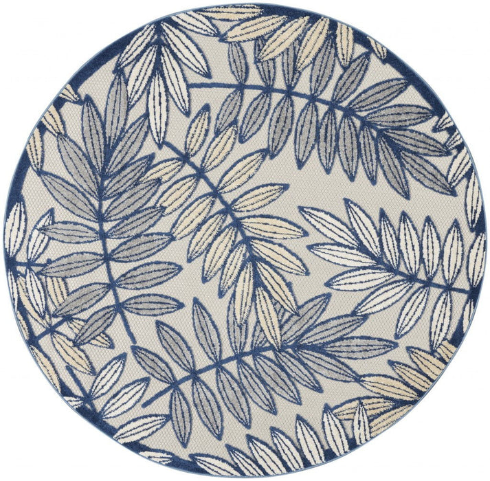 4' Round Round Floral Outdoor & Indoor Area Rug - Ivory / Blue