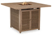 Walton Bridge - 5 Pc. - Square Bar Table W/Fire Pit, 4 Barstools - Driftwood Signature Design by Ashley®